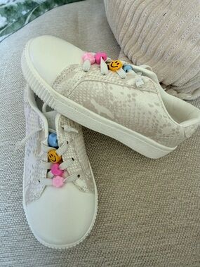 Carter's Cream Snake-Print Sneakers with Pink & Blue Charms toddler girls sz 10